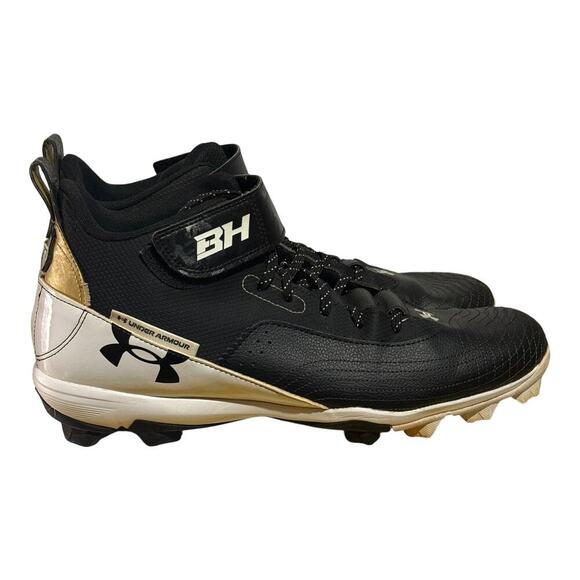 Under Armour Harper 7 RM Baseball Cleats Men's Size 14 Black White Gold Sneakers - Picture 1 of 8